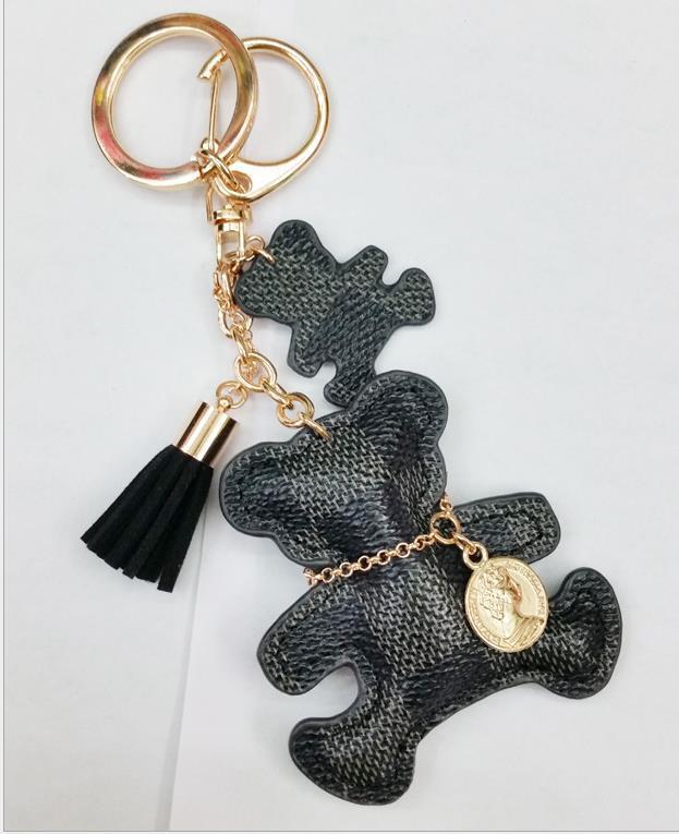 Leather Car Key Chain Bear Key Ring For Women Trendy Creative Pendant Gift Idea Beige Brown Black Chic Durable