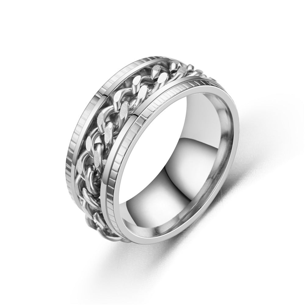Mens Stainless Steel Ring With Simple Chain Design Durable Everyday Wear Accessory For Men Stylish Yet Practical