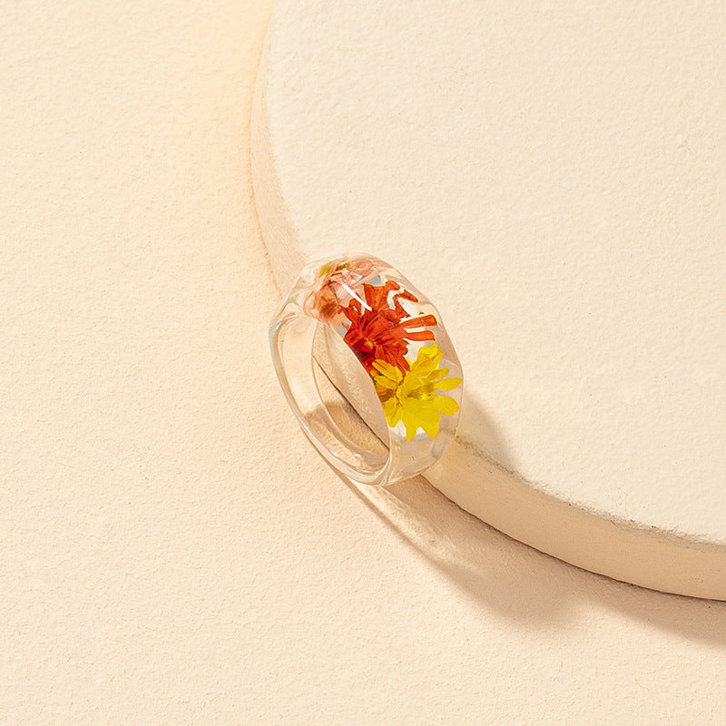 Womens Dried Flower Ring Alloy Floral Nature Inspired Boho Statement Jewelry Trendy Fashion Accessory Line Now