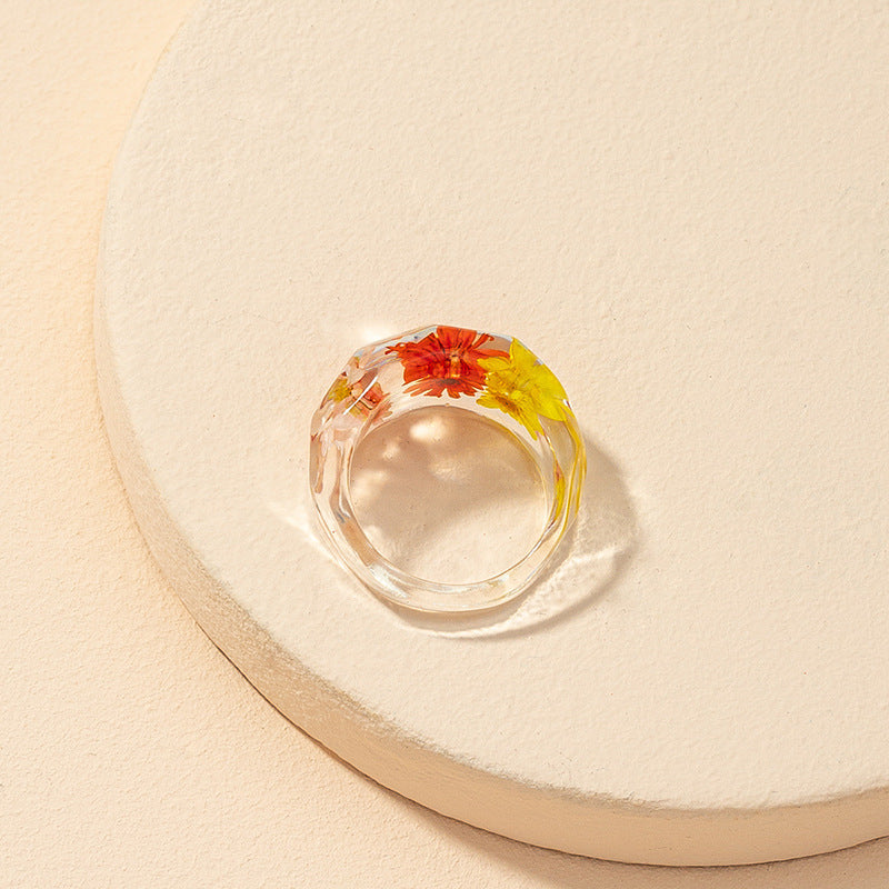 Womens Dried Flower Ring Alloy Floral Nature Inspired Boho Statement Jewelry Trendy Fashion Accessory Line Now