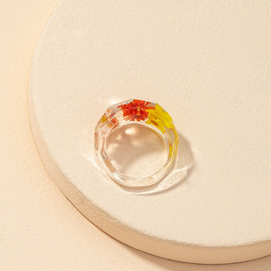 Womens Dried Flower Ring Alloy Floral Nature Inspired Boho Statement Jewelry Trendy Fashion Accessory Line Now