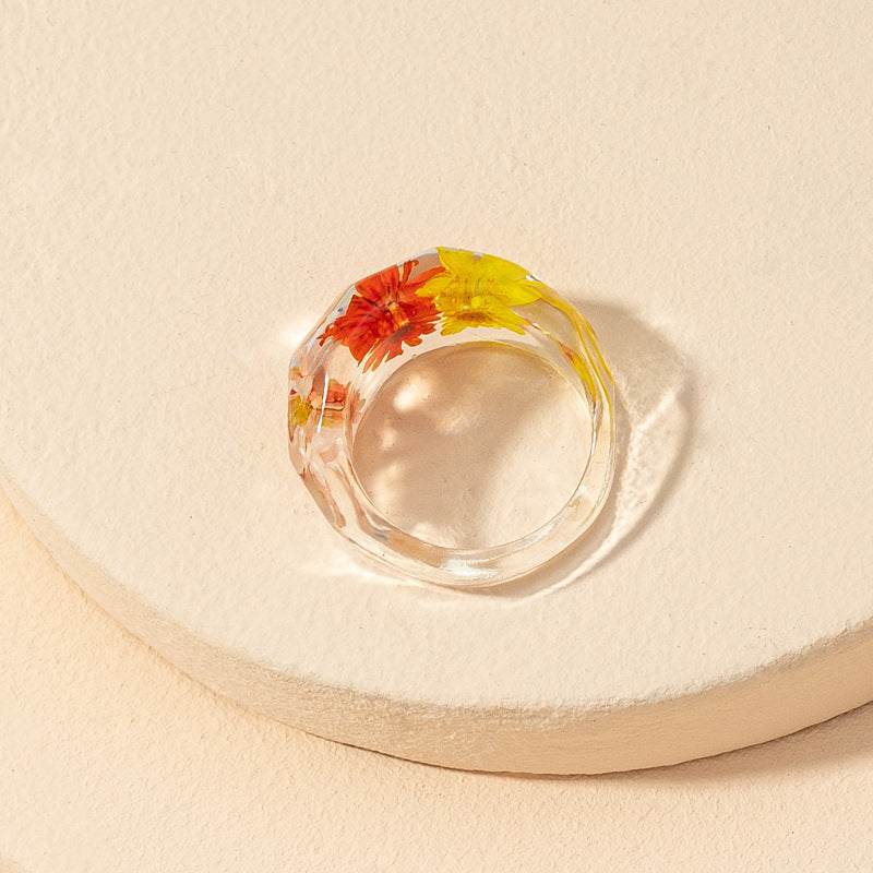 Womens Dried Flower Ring Alloy Floral Nature Inspired Boho Statement Jewelry Trendy Fashion Accessory Line Now