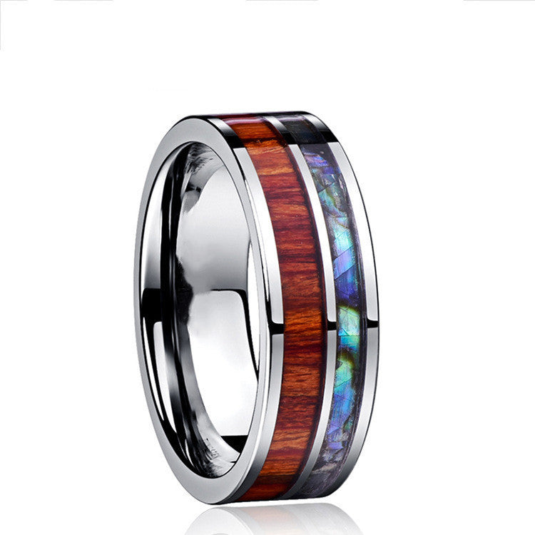 Mens Stainless Steel Ring Wood Grain Double Design Geometric Pattern Individually Packed Holiday Gift European