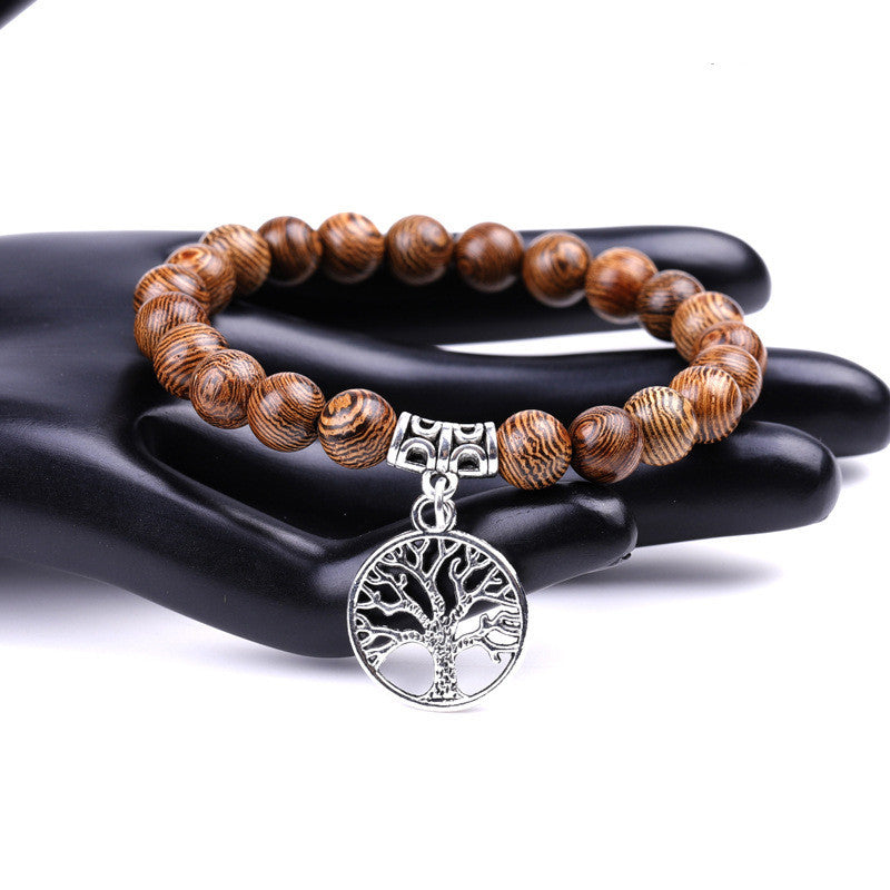 Tree of Life Agate Bracelet with Volcanic Stone and Wenge Wood Beads Natural Stone Jewelry for Couples Everyday Wear