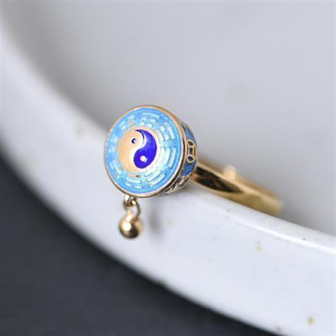 Buddhist Rotating Ring Six Character Mantra Turning Cylinder Copper Enamel Lotus Meditation Ring Transfer Ring
