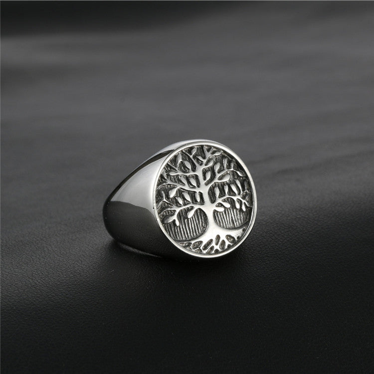 Tree of Life Ring Titanium Steel Polished Retro Punk Jewelry Gift Individually Packed For Men And Women Everyday Wear