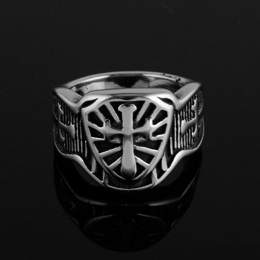 Mens Crusader Cross Ring Stainless Steel Templar Vintage Geometric Jewelry Durable Statement Accessory for Him
