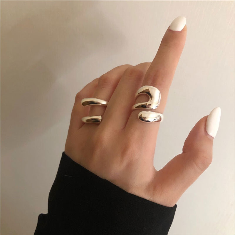 Womens Geometric Ring Thai Silver Plated Fashion Exaggerated Retro Ring Unique Design Korean Style Ring Modern