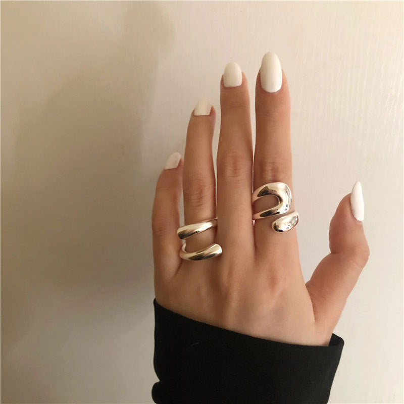 Womens Geometric Ring Thai Silver Plated Fashion Exaggerated Retro Ring Unique Design Korean Style Ring Modern