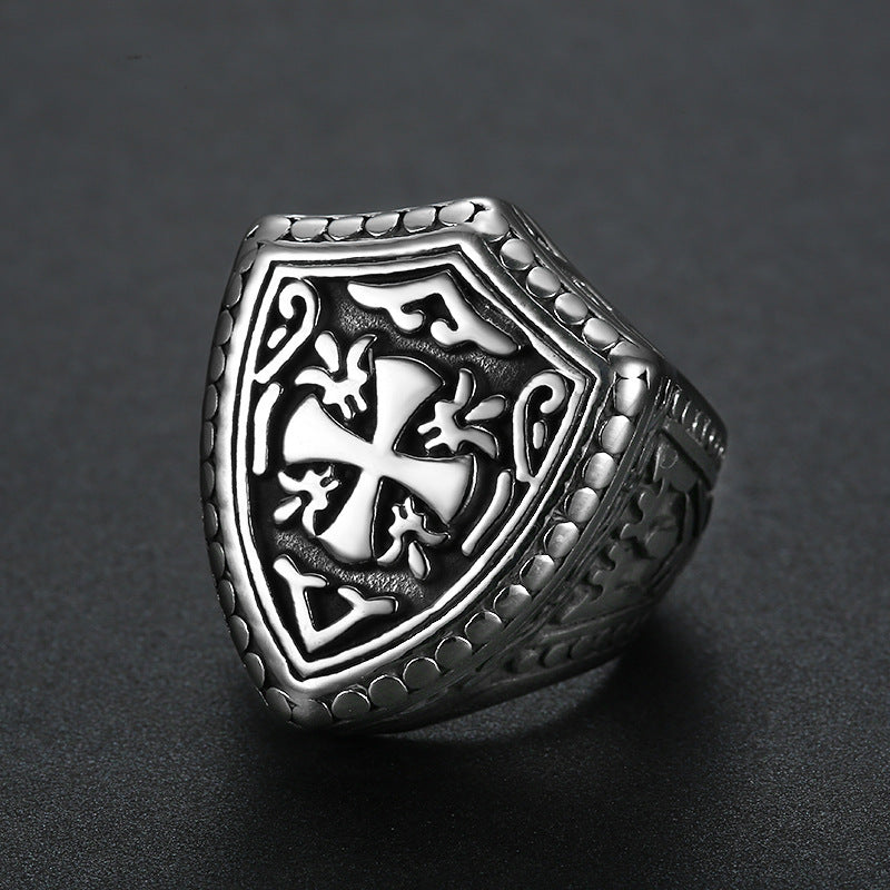 Men's Stainless Steel Ring with Carved Cross Design Religious Jewelry Band Gift for Him Fashion Accessory Statement Ring for Men and Holiday Occasions
