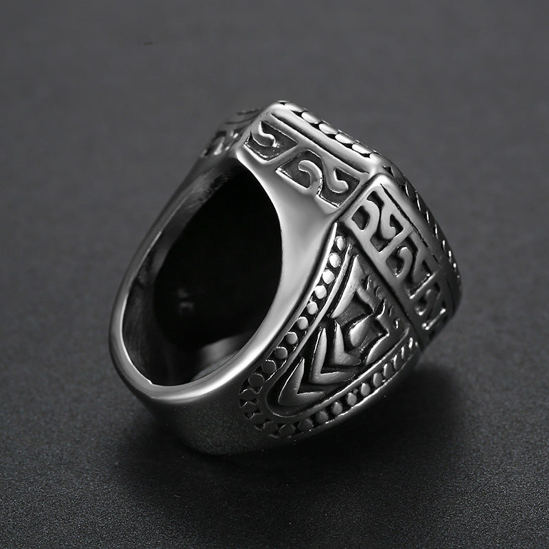 Men's Stainless Steel Ring with Carved Cross Design Religious Jewelry Band Gift for Him Fashion Accessory Statement Ring for Men and Holiday Occasions