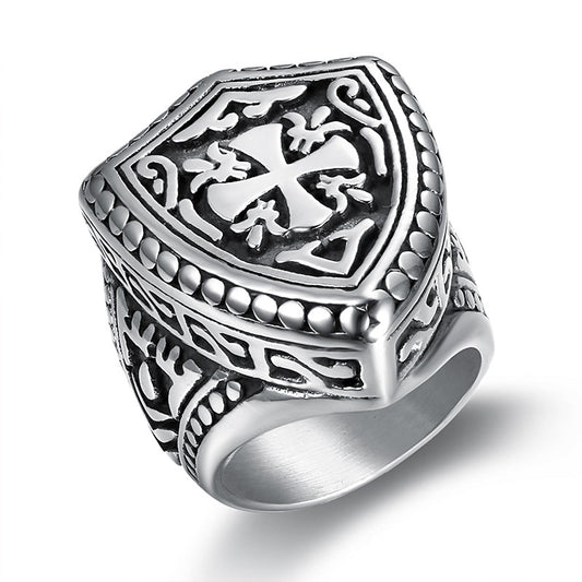 Men's Stainless Steel Ring with Carved Cross Design Religious Jewelry Band Gift for Him Fashion Accessory Statement Ring for Men and Holiday Occasions