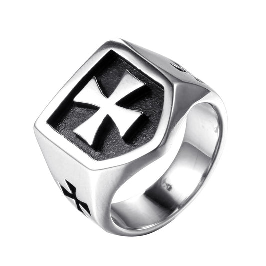 Mens Cross Ring Titanium Steel Band Handmade European Geometry Ring Travel Souvenir Gift Steel Color Ring Chic