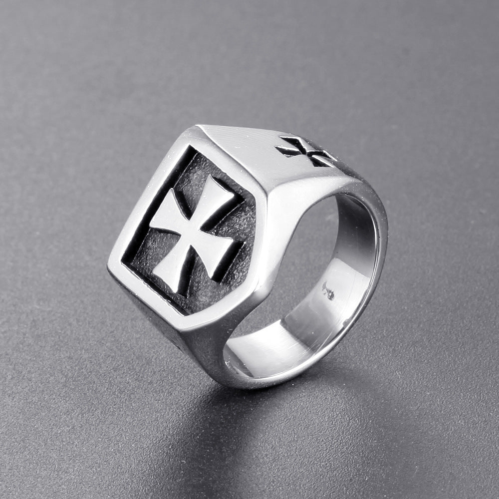 Mens Cross Ring Titanium Steel Band Handmade European Geometry Ring Travel Souvenir Gift Steel Color Ring Chic