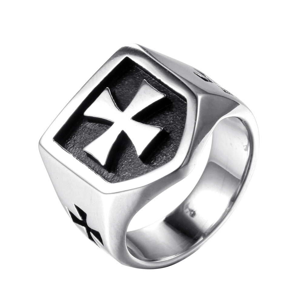 Mens Cross Ring Titanium Steel Band Handmade Geometry Travel Souvenir Individually Packed Ring Color Stainless