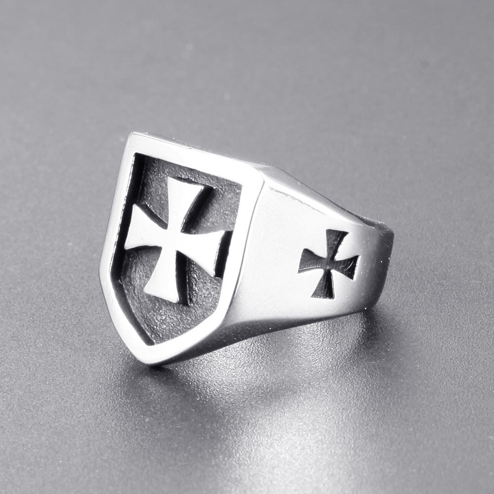 Mens Cross Ring Titanium Steel Band Handmade Geometry Travel Souvenir Individually Packed Ring Color Stainless