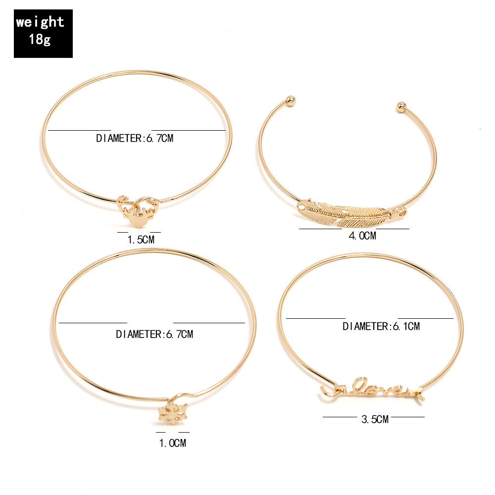 Womens Golden Bracelet Set Snowflake Deer Head Leaf Design Elegant Gift For Anniversary Wedding Birthday Jewelry Set