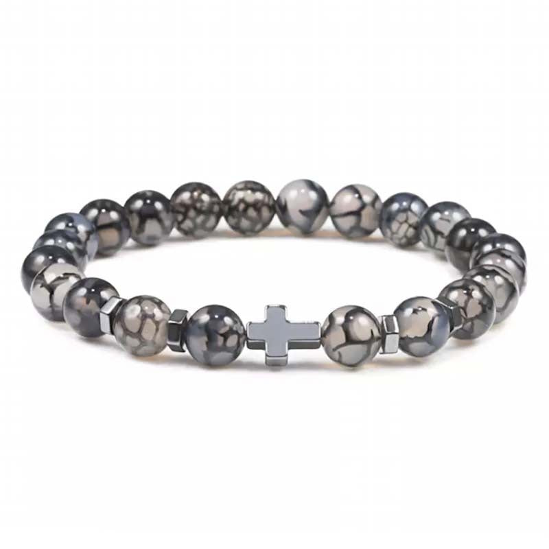 Unisex Agate Bracelet Natural Stone Beaded Cross Geometric Bracelet and Everyday Fashion Jewelry Bracelet Gift