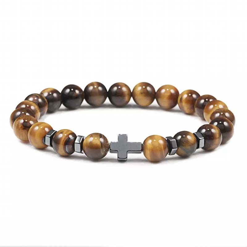 Unisex Agate Bracelet Natural Stone Beaded Cross Geometric Bracelet and Everyday Fashion Jewelry Bracelet Gift
