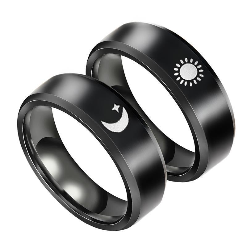 Stainless Steel Sun Moon Ring Set Geometric Matching Couple Rings Fashion Jewelry for Women Timeless Accessory