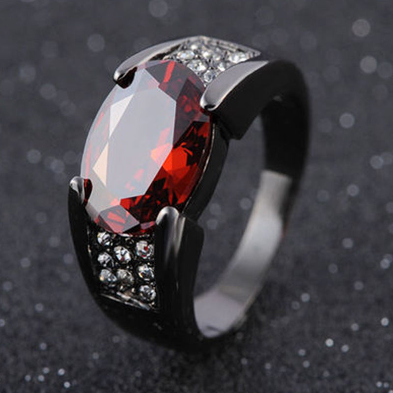 Metal Alloy Electroplated Ring Inlaid With Artificial Gemstone Fashion Jewelry Engagement Ring Red Purple Black