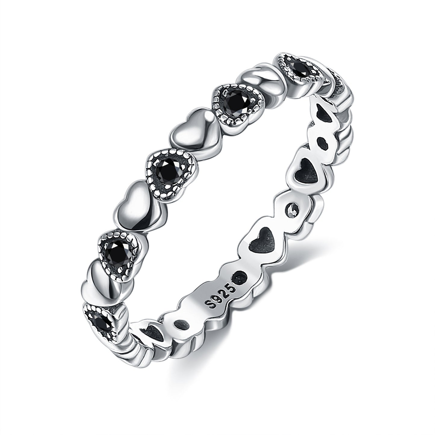 Women Heart Shape Ring In Sterling Silver Band For Wedding And Engagement With Geometrical Star Design Jewelry