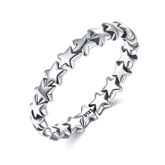 Women Heart Shape Ring In Sterling Silver Band For Wedding And Engagement With Geometrical Star Design Jewelry