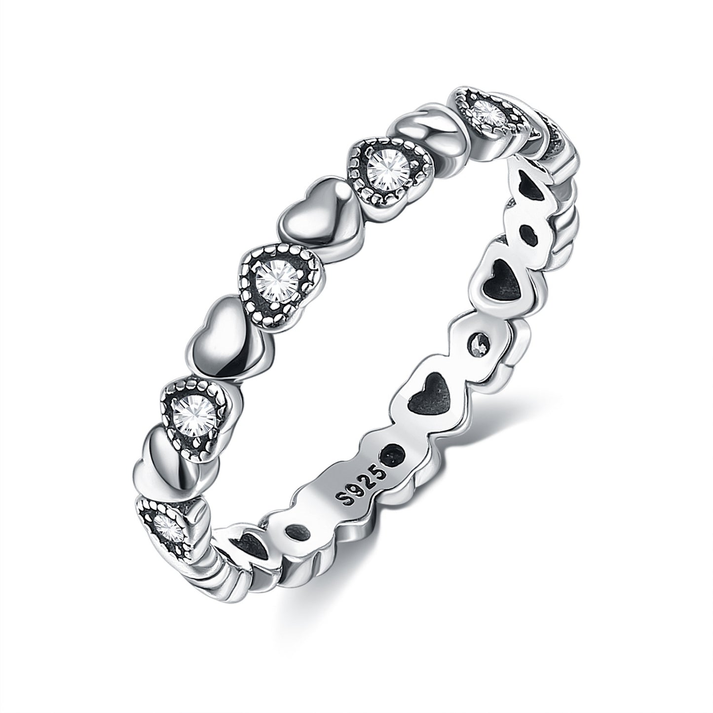 Women Heart Shape Ring In Sterling Silver Band For Wedding And Engagement With Geometrical Star Design Jewelry