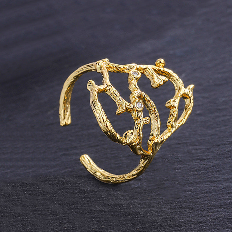 Womens Copper Rings With Irregular Branch Design Electroplated Finish Non Inlay Jewelry Women Teens Daily Wear