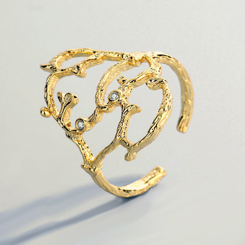 Womens Copper Rings With Irregular Branch Design Electroplated Finish Non Inlay Jewelry Women Teens Daily Wear