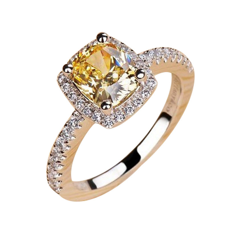 Gold Plated Ring With Simulated Diamond Zircon Inlay In Rhombus Shape For Women Daily Wear And Elegant Occasions