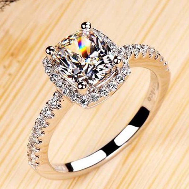 Gold Plated Ring With Simulated Diamond Zircon Inlay In Rhombus Shape For Women Daily Wear And Elegant Occasions