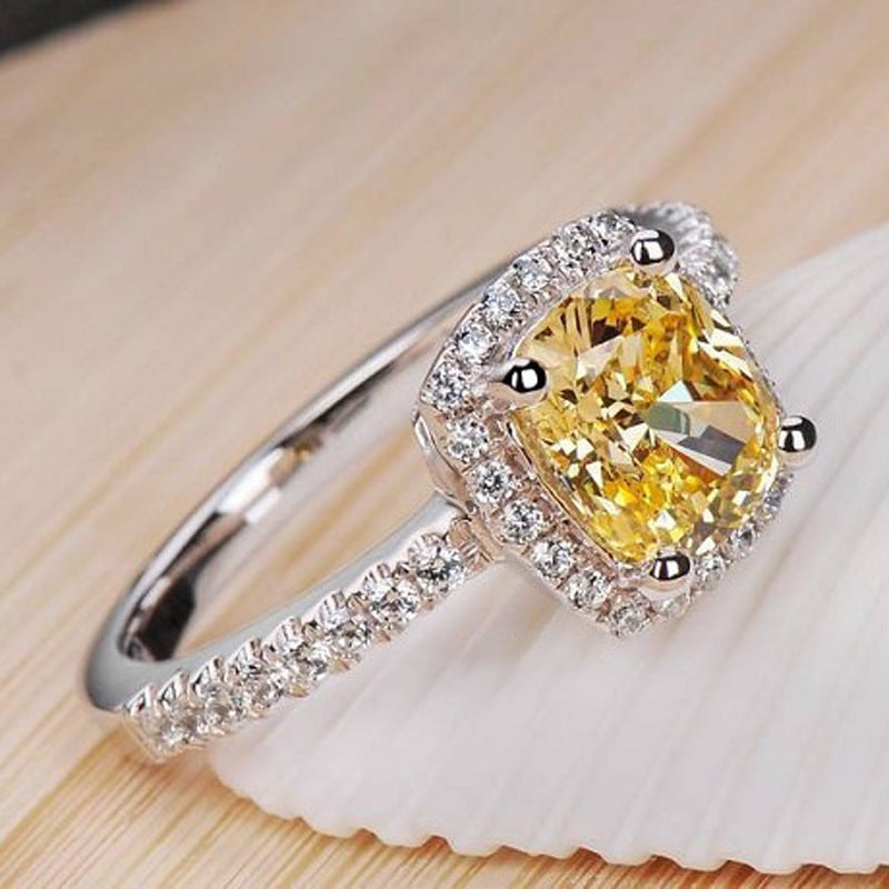 Gold Plated Ring With Simulated Diamond Zircon Inlay In Rhombus Shape For Women Daily Wear And Elegant Occasions