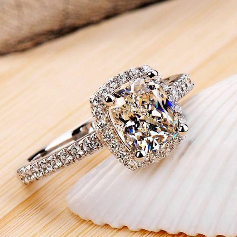 Gold Plated Ring With Simulated Diamond Zircon Inlay In Rhombus Shape For Women Daily Wear And Elegant Occasions