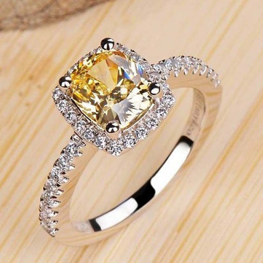 Gold Plated Ring With Simulated Diamond Zircon Inlay In Rhombus Shape For Women Daily Wear And Elegant Occasions