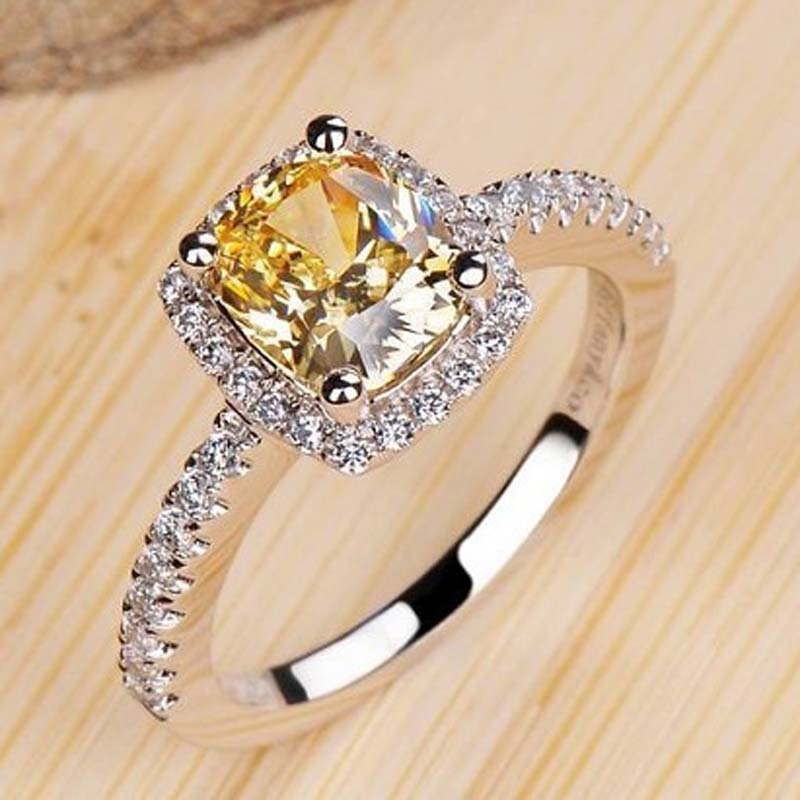 Gold Plated Ring With Simulated Diamond Zircon Inlay In Rhombus Shape For Women Daily Wear And Elegant Occasions