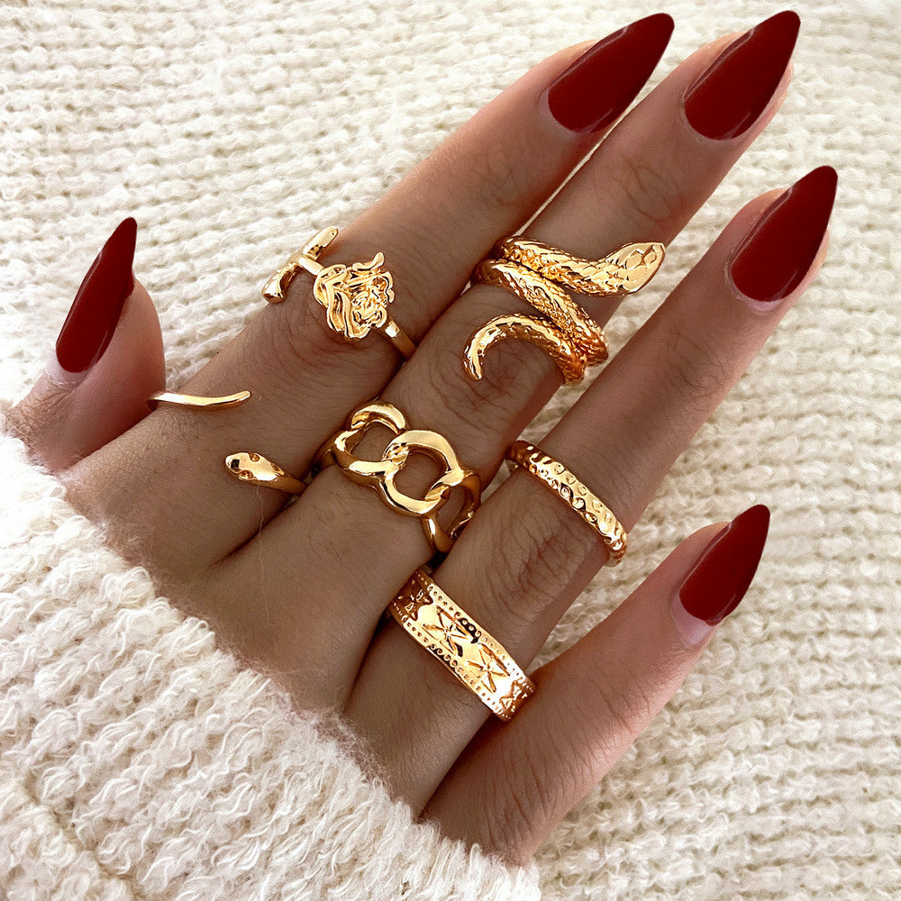 Unisex Zodiac Snake Ring Set Electroplated Gold Finish