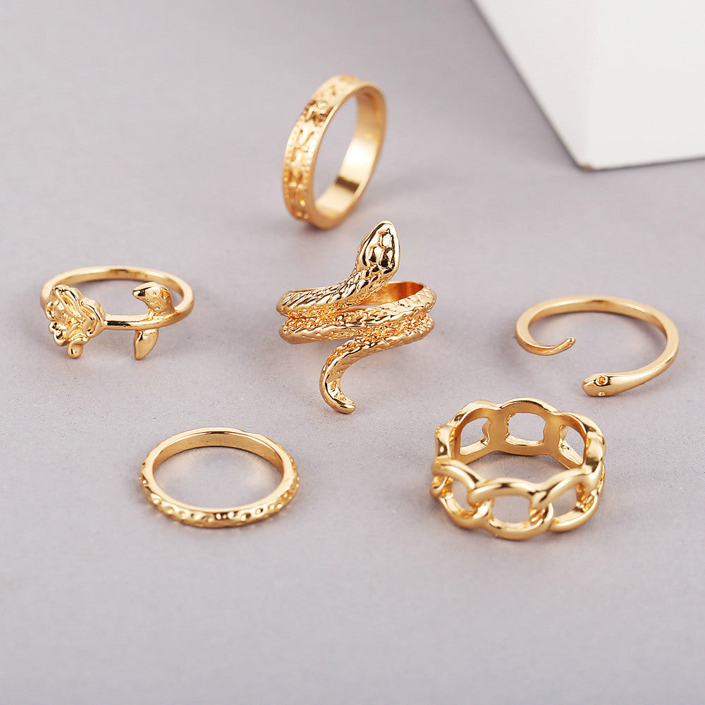 Unisex Zodiac Snake Ring Set Electroplated Gold Finish