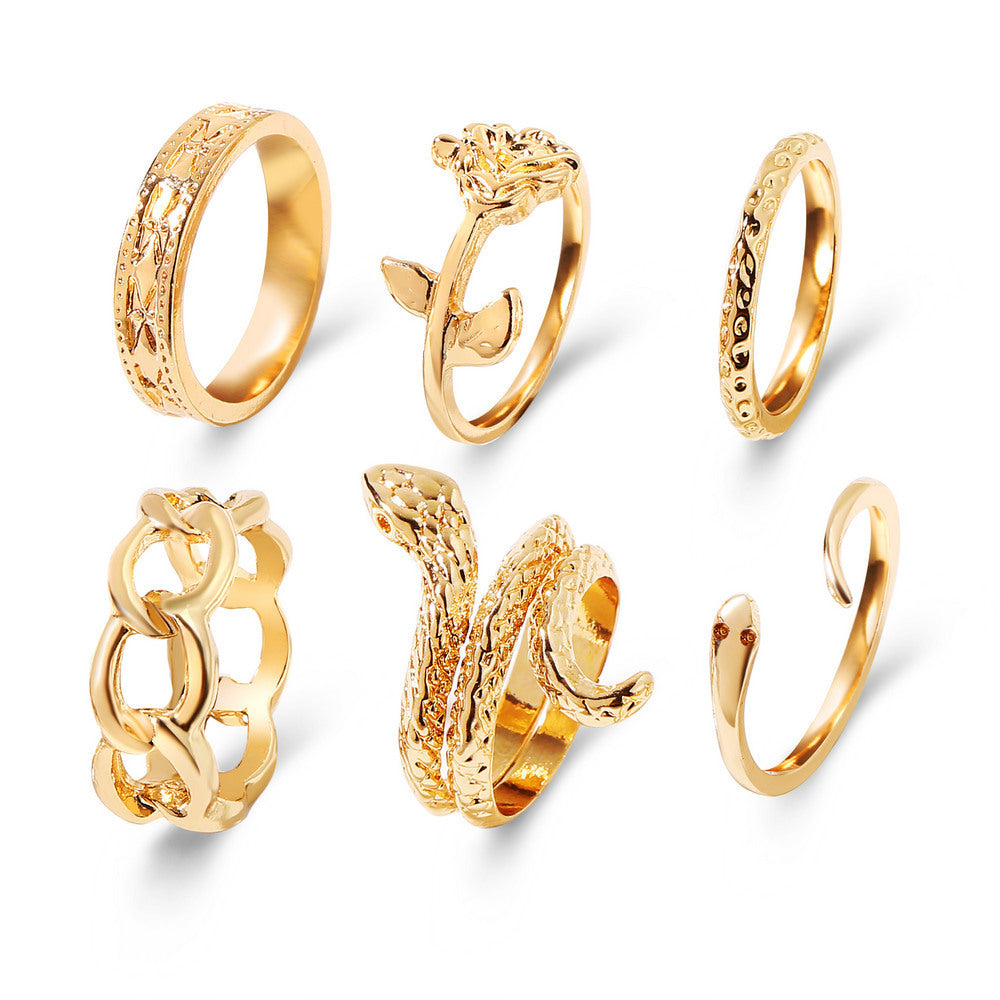 Unisex Zodiac Snake Ring Set Electroplated Gold Finish