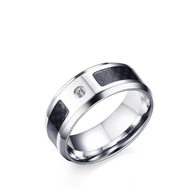Men's 8mm Stainless Steel Ring With Carbon Fiber Inlay Geometric Punk Design Jewelry For Men Unisex Style Item