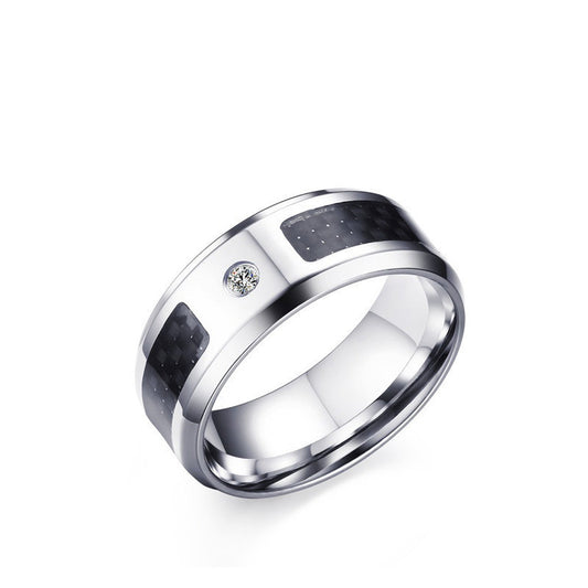 Men's 8mm Stainless Steel Ring With Carbon Fiber Inlay Geometric Punk Design Jewelry For Men Unisex Style Item