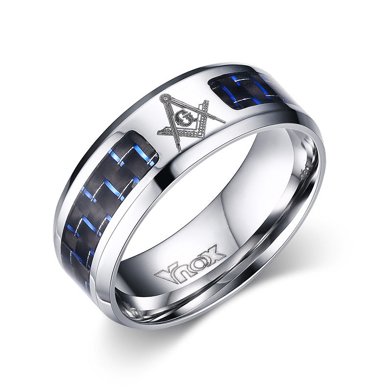 Men's 8mm Stainless Steel Ring With Carbon Fiber Inlay Geometric Punk Design Jewelry For Men Unisex Style Item