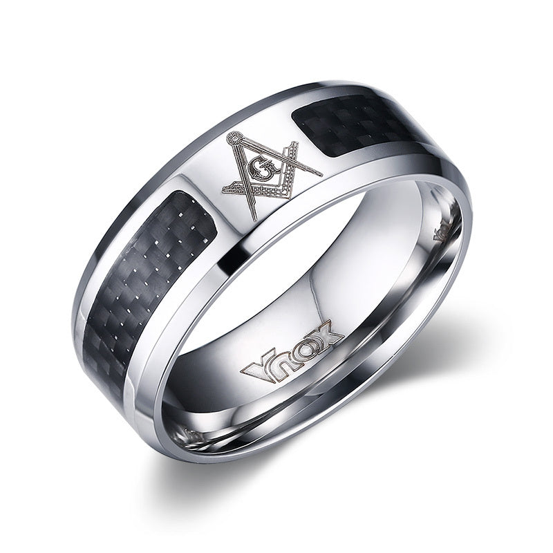 Men's 8mm Stainless Steel Ring With Carbon Fiber Inlay Geometric Punk Design Jewelry For Men Unisex Style Item