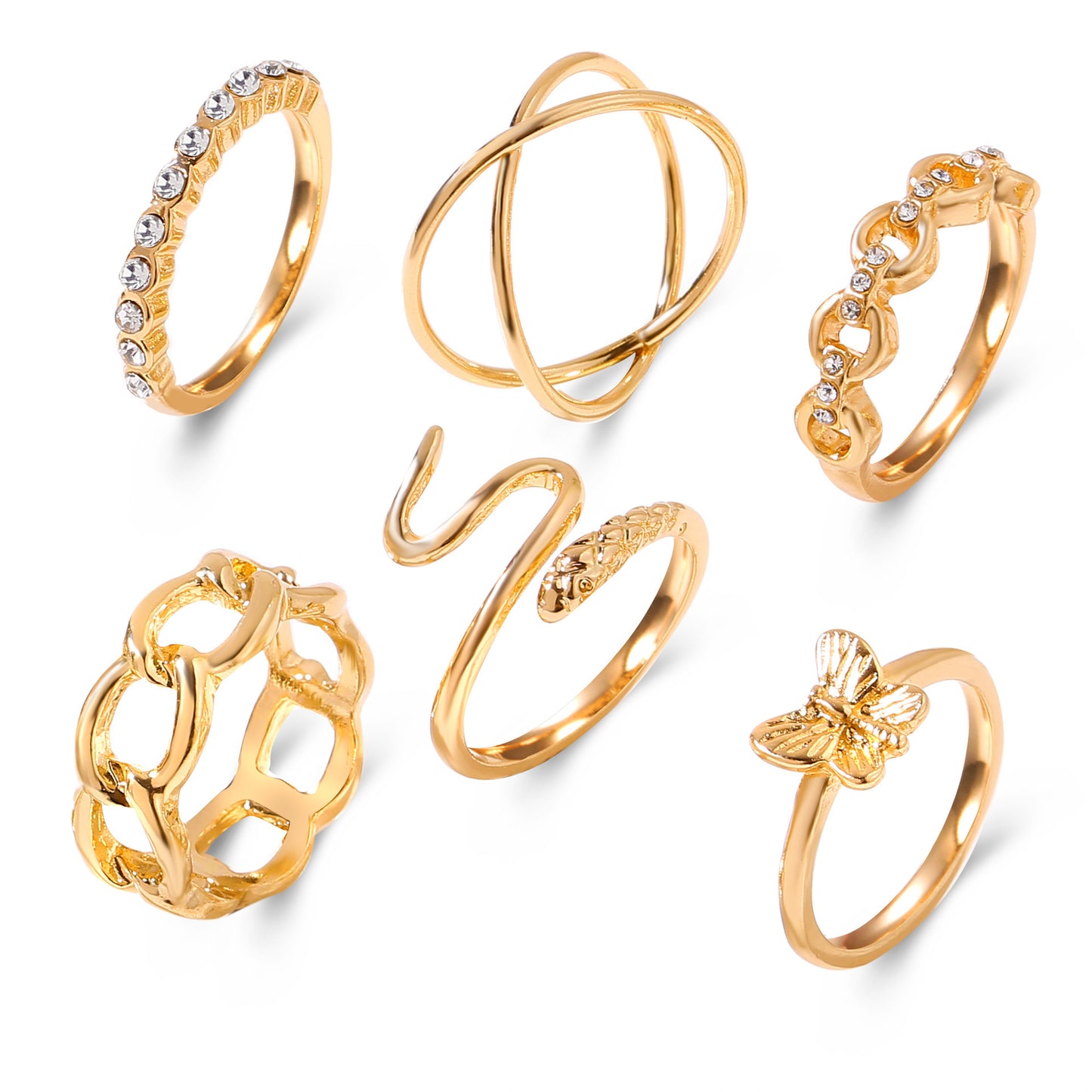 Unisex Zodiac Snake Ring Set Electroplated Gold Finish