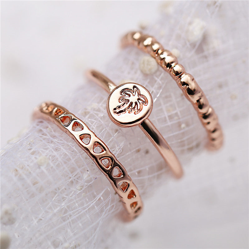 Three Piece Leaf Shaped Engagement Ring Set Alloy Finish