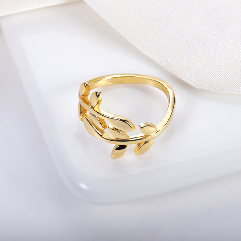 Womens Double Branch Ring Adjustable Opening Jewelry 18k Gold Plated Copper Ring Fashion Jewelry For Women And Girls
