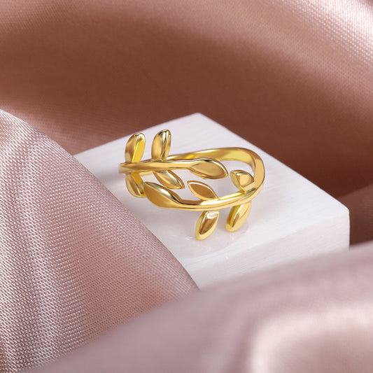Womens Double Branch Ring Adjustable Opening Jewelry 18k Gold Plated Copper Ring Fashion Jewelry For Women And Girls
