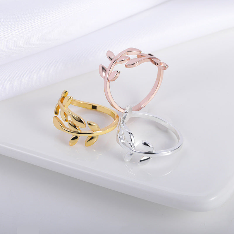 Womens Double Branch Ring Adjustable Opening Jewelry 18k Gold Plated Copper Ring Fashion Jewelry For Women And Girls