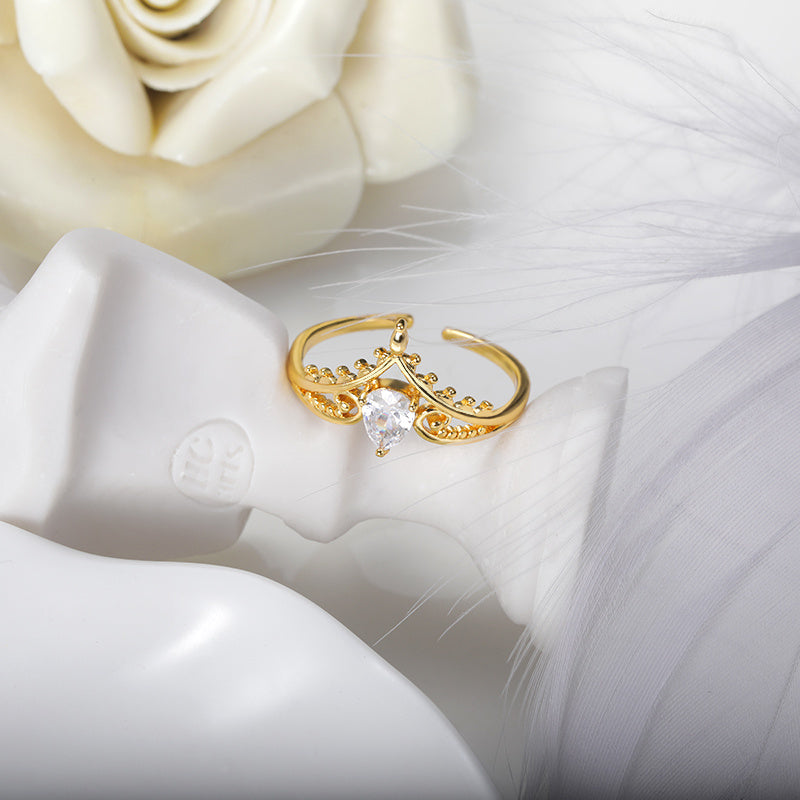 Womens Adjustable Copper Ring Sparkling Zircon Stones Drop Shape Design Elegant Jewelry Perfect Gift For Her Stones