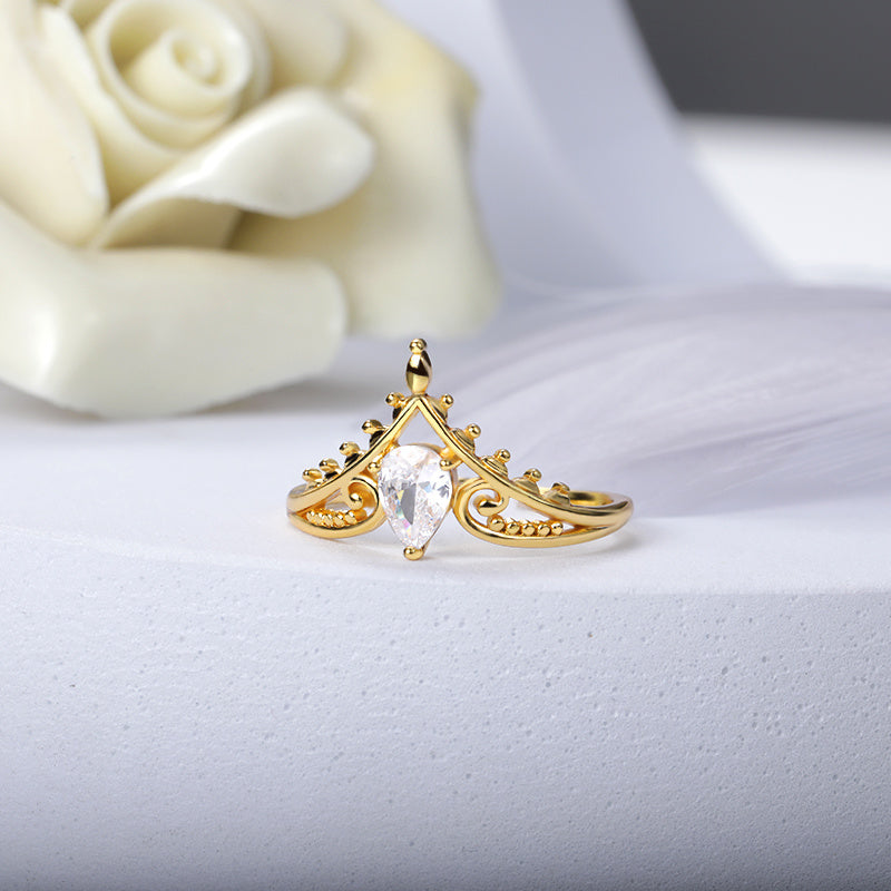 Womens Adjustable Copper Ring Sparkling Zircon Stones Drop Shape Design Elegant Jewelry Perfect Gift For Her Stones